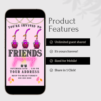 Editable Thanksgiving Video Invitation – Funny Can can Dancing Turkey Friendsgiving Digital Evite