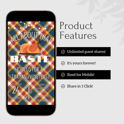 Editable Thanksgiving Video Invitation – Friendsgiving Digital Evite - All about the Baste