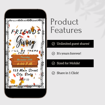 Editable Friends Thanksgiving Video Invitation – Friendsgiving Digital Evite