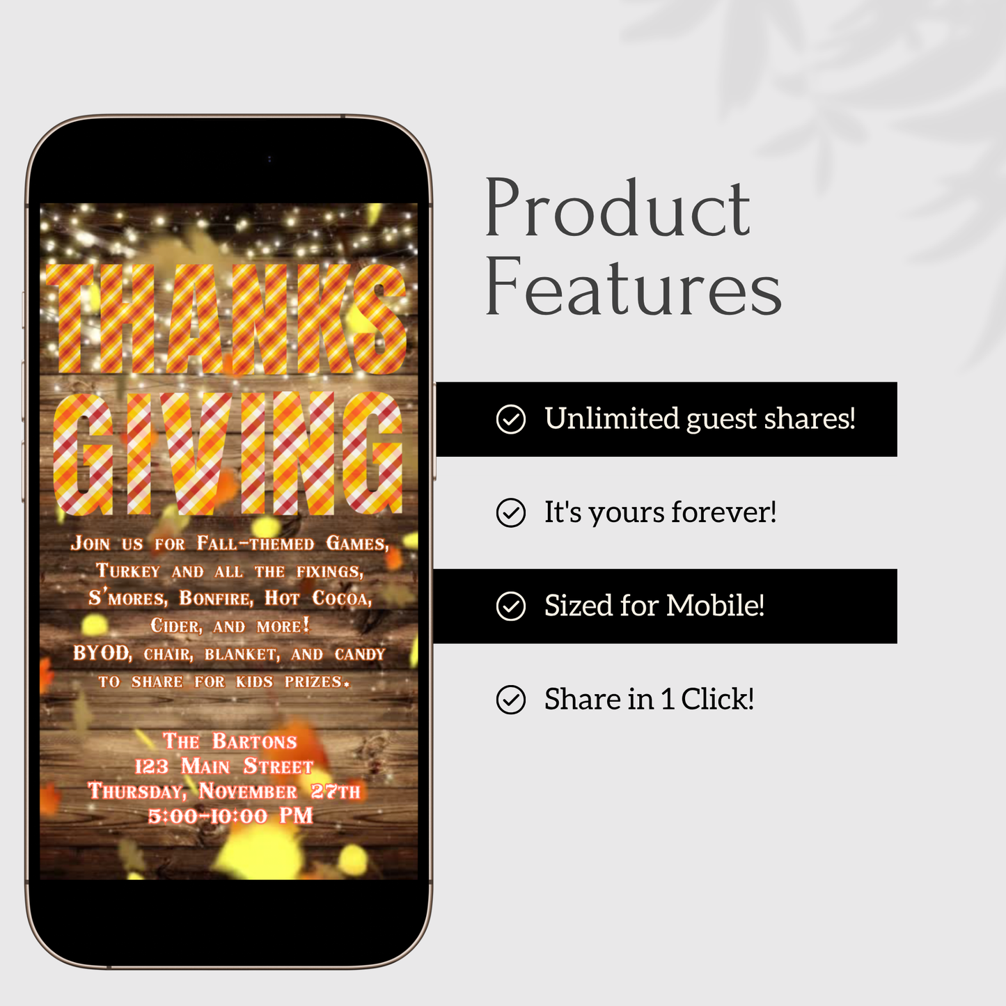 Editable Thanksgiving Video Invitation – Rustic Friendsgiving Dinner Digital Evite