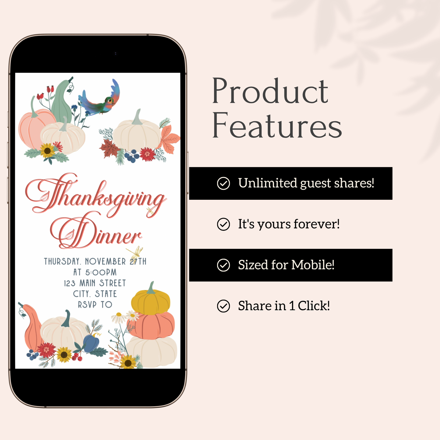 Editable Thanksgiving Video Invitation – Retro Animated Friendsgiving Digital Evite