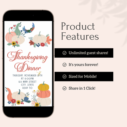 Editable Thanksgiving Video Invitation – Retro Animated Friendsgiving Digital Evite