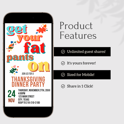 Editable Thanksgiving Video Invitation – Friendsgiving Digital Evite Funny