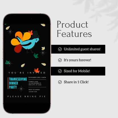 Editable Thanksgiving Video Invitation – Animated Friendsgiving Digital Evite