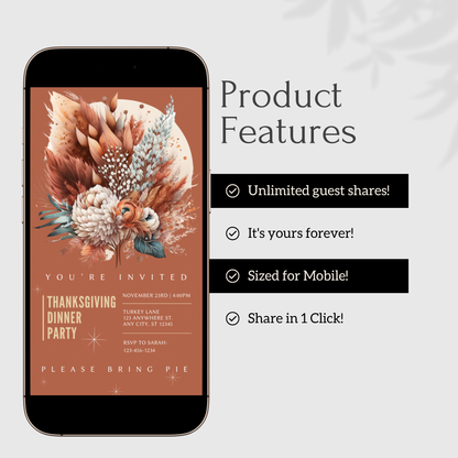 Editable Thanksgiving Video Invitation – Elegant Friendsgiving Dinner Digital Evite with Music