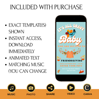 Editable Thanksgiving Video Invitation – Friendsgiving Digital Evite - It’s all Gravy Baby