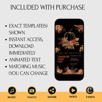 Editable Thanksgiving Video Invitation – Boho Animated Friendsgiving Digital Evite