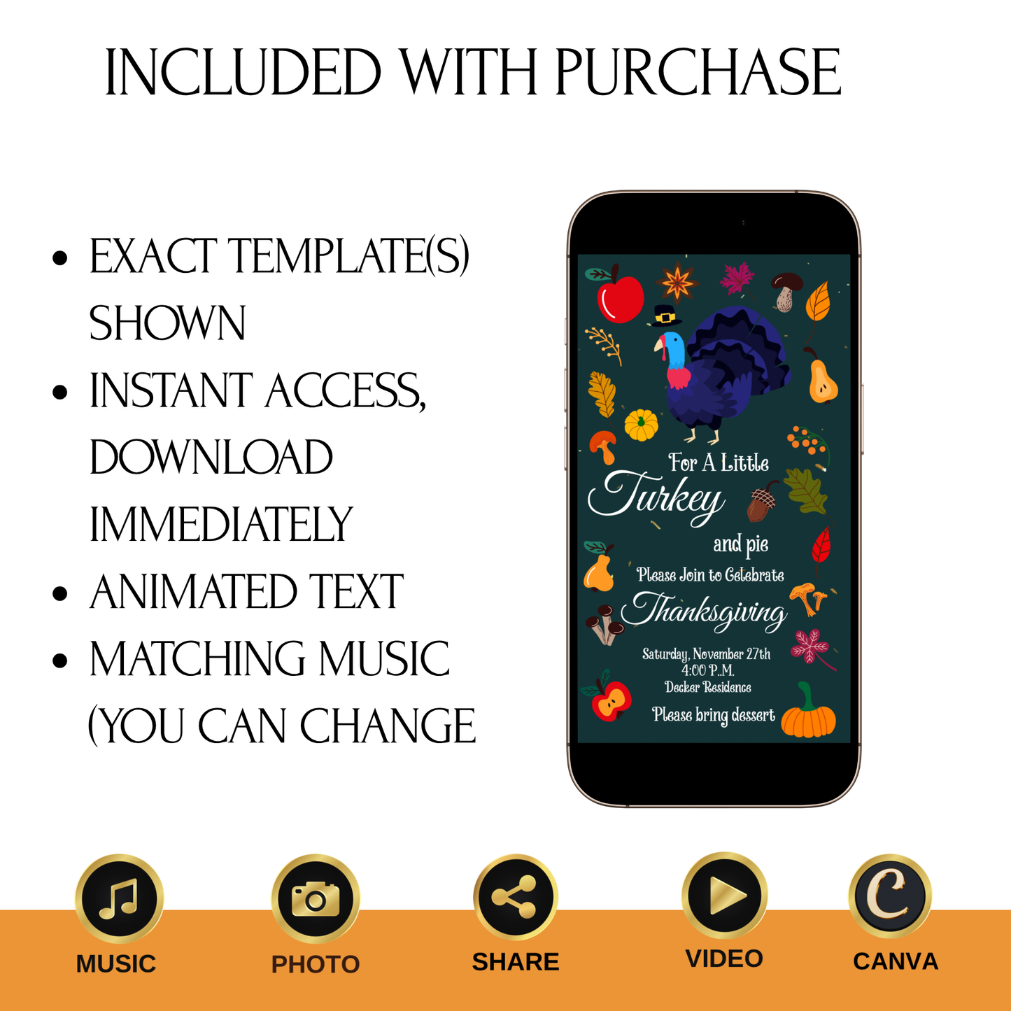 Editable Thanksgiving Video Invitation – Retro Animated Friendsgiving Digital Evite