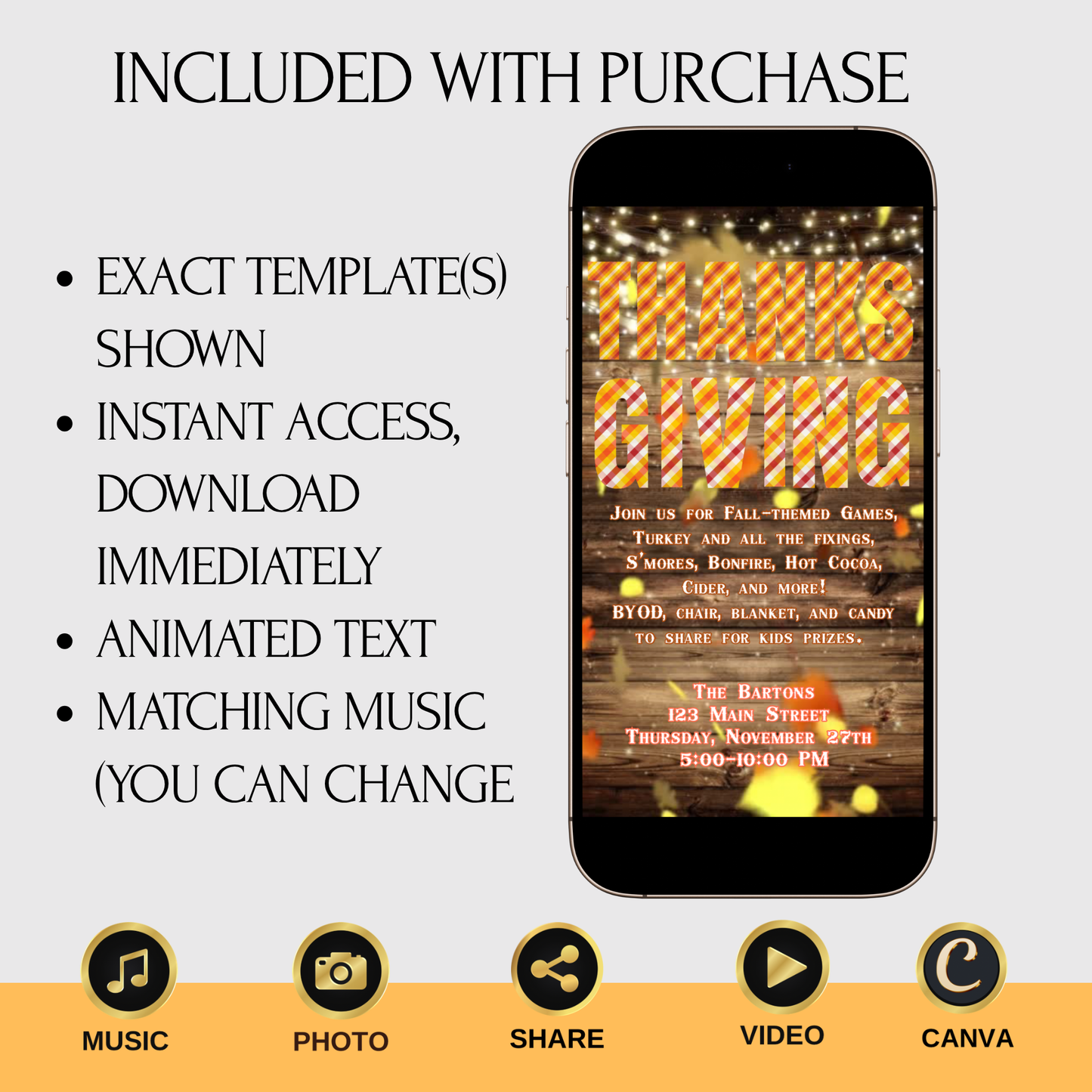 Editable Thanksgiving Video Invitation – Rustic Friendsgiving Dinner Digital Evite