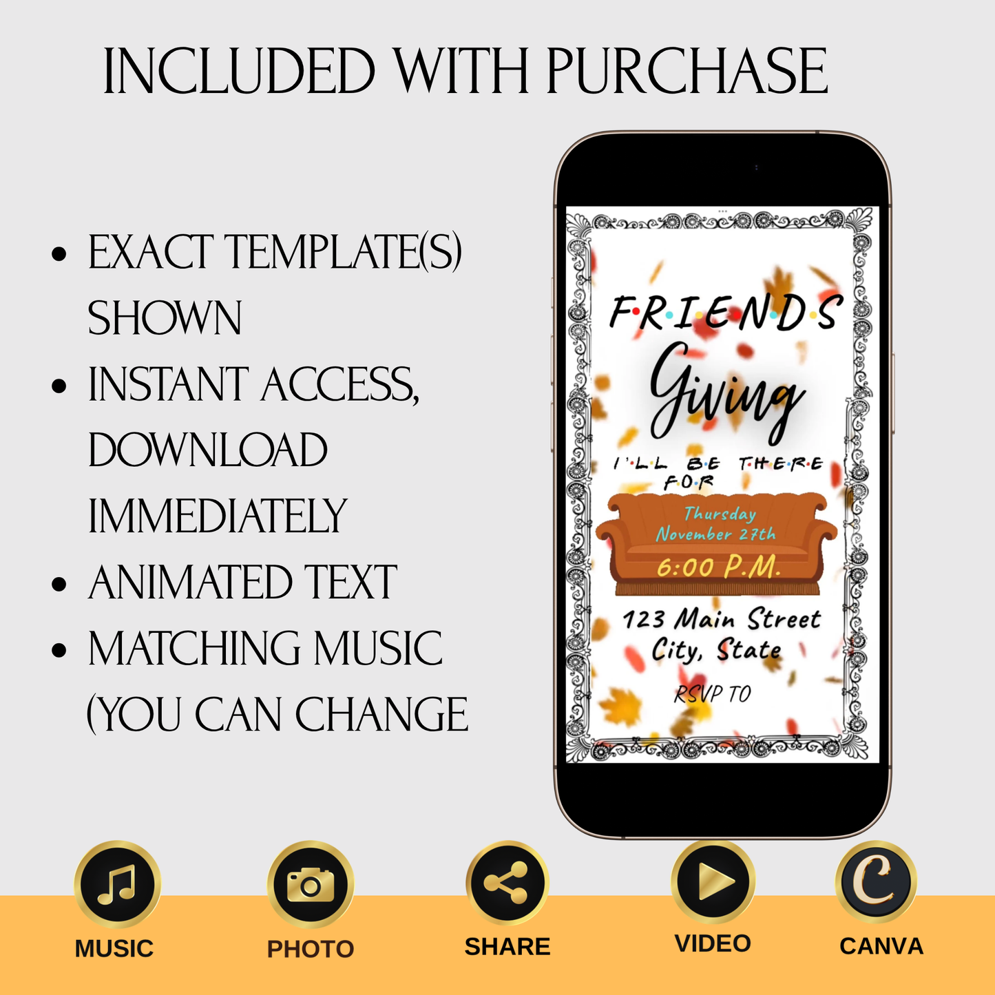 Editable Friends Thanksgiving Video Invitation – Friendsgiving Digital Evite