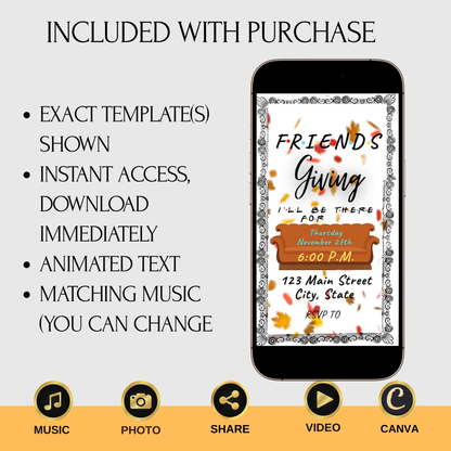 Editable Friends Thanksgiving Video Invitation – Friendsgiving Digital Evite