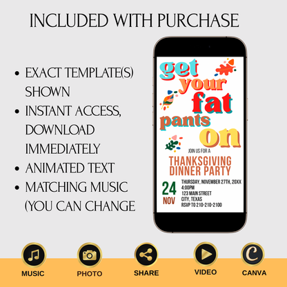 Editable Thanksgiving Video Invitation – Friendsgiving Digital Evite Funny