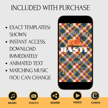 Editable Thanksgiving Video Invitation – Friendsgiving Digital Evite - All about the Baste