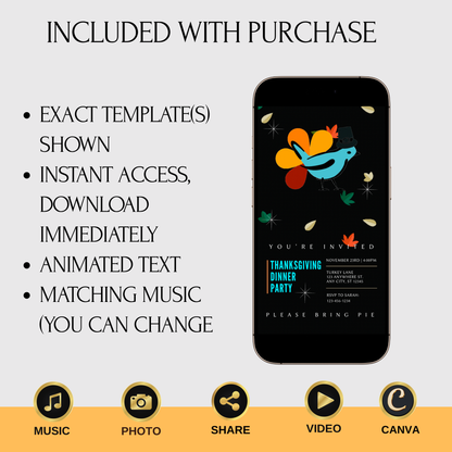 Editable Thanksgiving Video Invitation – Animated Friendsgiving Digital Evite