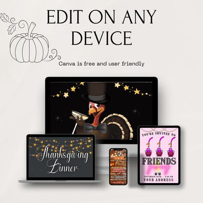 Editable Thanksgiving Video Invitation – Funny Can can Dancing Turkey Friendsgiving Digital Evite