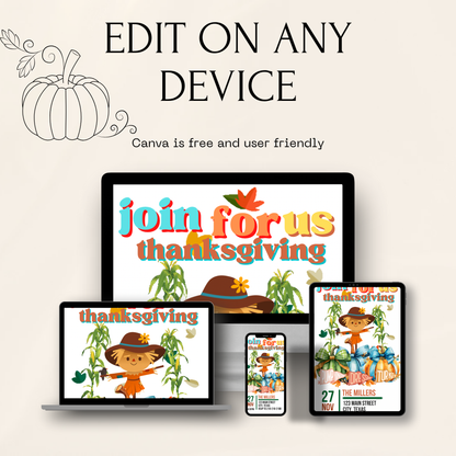Editable Thanksgiving Video Invitation – Fall Harvest Autumn Invite - Animated Friendsgiving Digital Evite