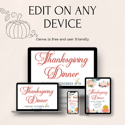 Editable Thanksgiving Video Invitation – Retro Animated Friendsgiving Digital Evite