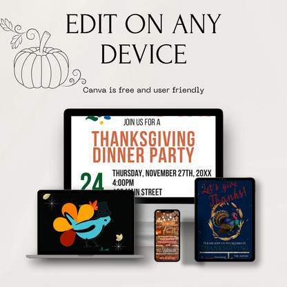 Editable Thanksgiving Video Invitation – Vintage Animated Friendsgiving Digital Evite
