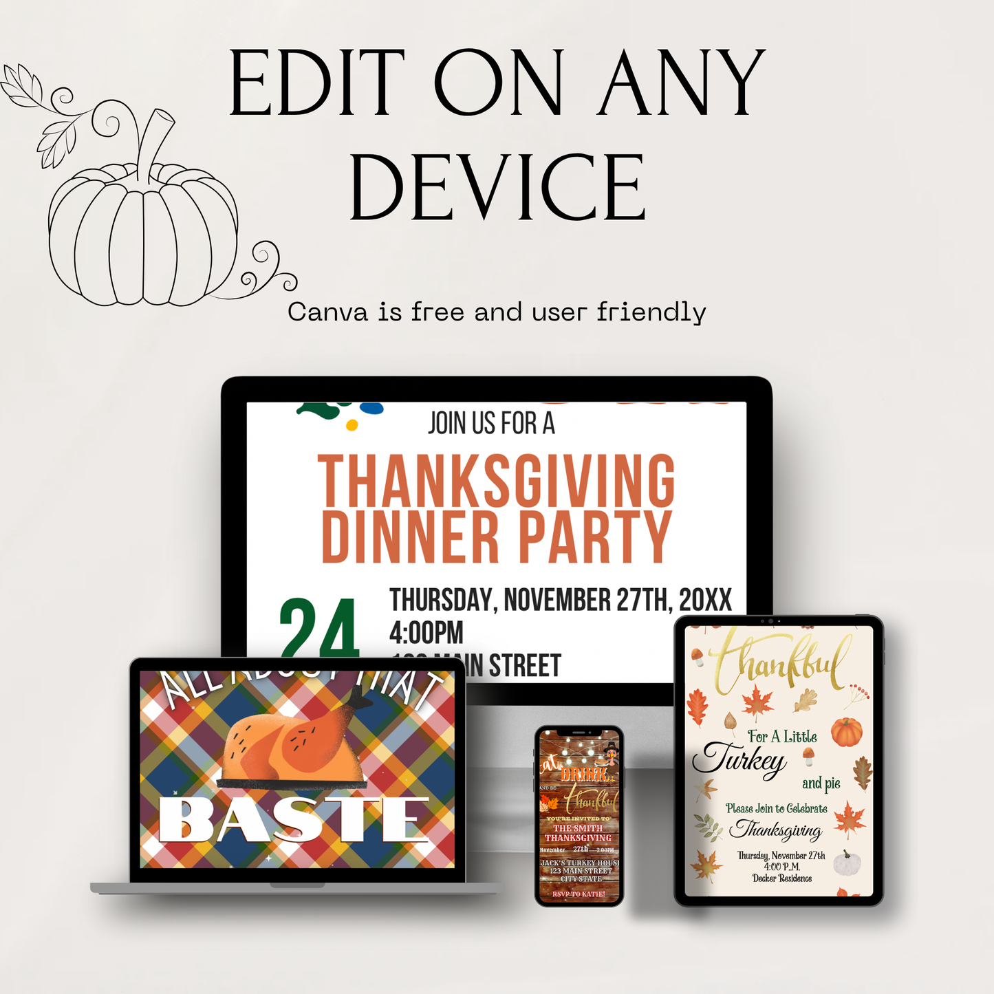 Editable Thanksgiving Video Invitation – Friendsgiving Digital Evite Funny