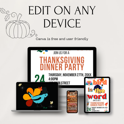 Editable Thanksgiving Video Invitation – Friendsgiving Digital Evite - Bird is the word