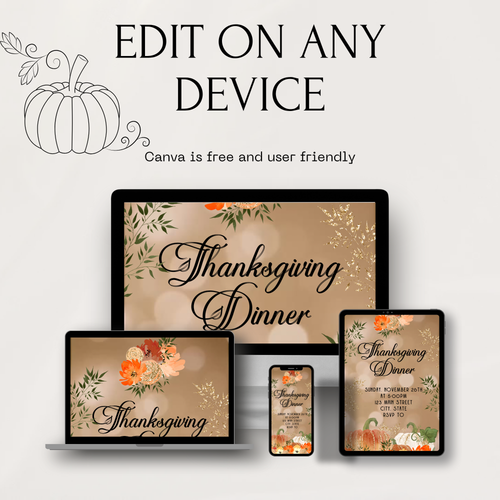 Editable Thanksgiving Video Invitation – Fall Gold Bokeh Evite - Animated Friendsgiving Digital Evite
