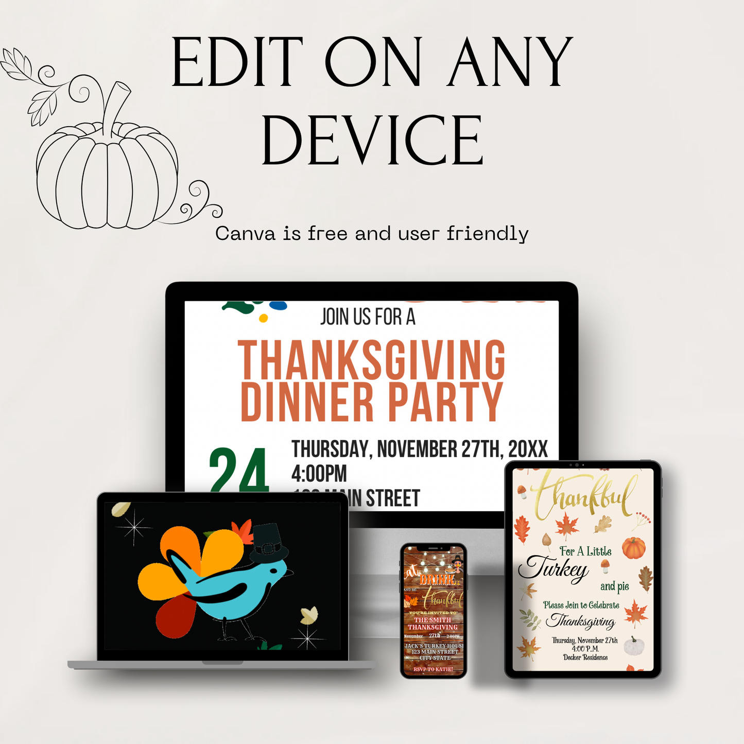 Editable Thanksgiving Video Invitation – Animated Friendsgiving Digital Evite
