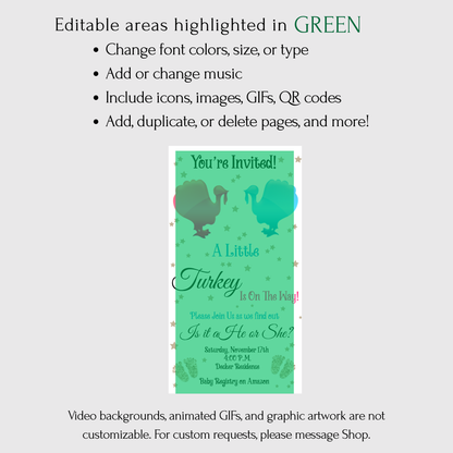 Gender Reveal Thanksgiving Video Invitation - What will the little Turkey be evite