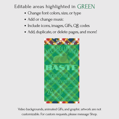 Editable Thanksgiving Video Invitation – Friendsgiving Digital Evite - All about the Baste