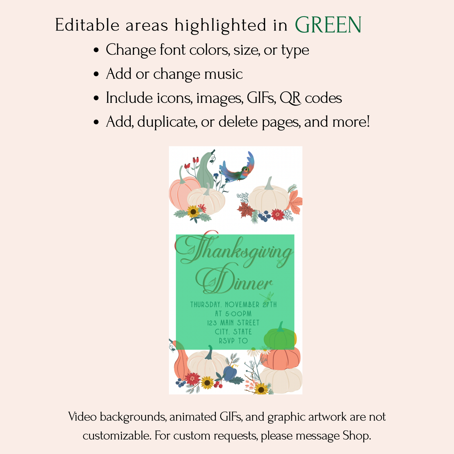 Editable Thanksgiving Video Invitation – Retro Animated Friendsgiving Digital Evite