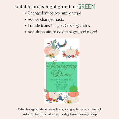 Editable Thanksgiving Video Invitation – Retro Animated Friendsgiving Digital Evite