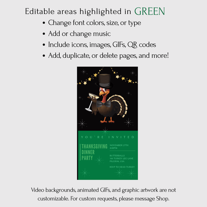 Editable Thanksgiving Video Invitation – Singing Turkey Friendsgiving Dinner Digital Evite with Music