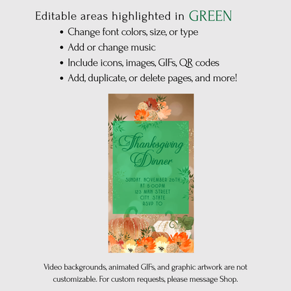 Editable Thanksgiving Video Invitation – Fall Gold Bokeh Evite - Animated Friendsgiving Digital Evite
