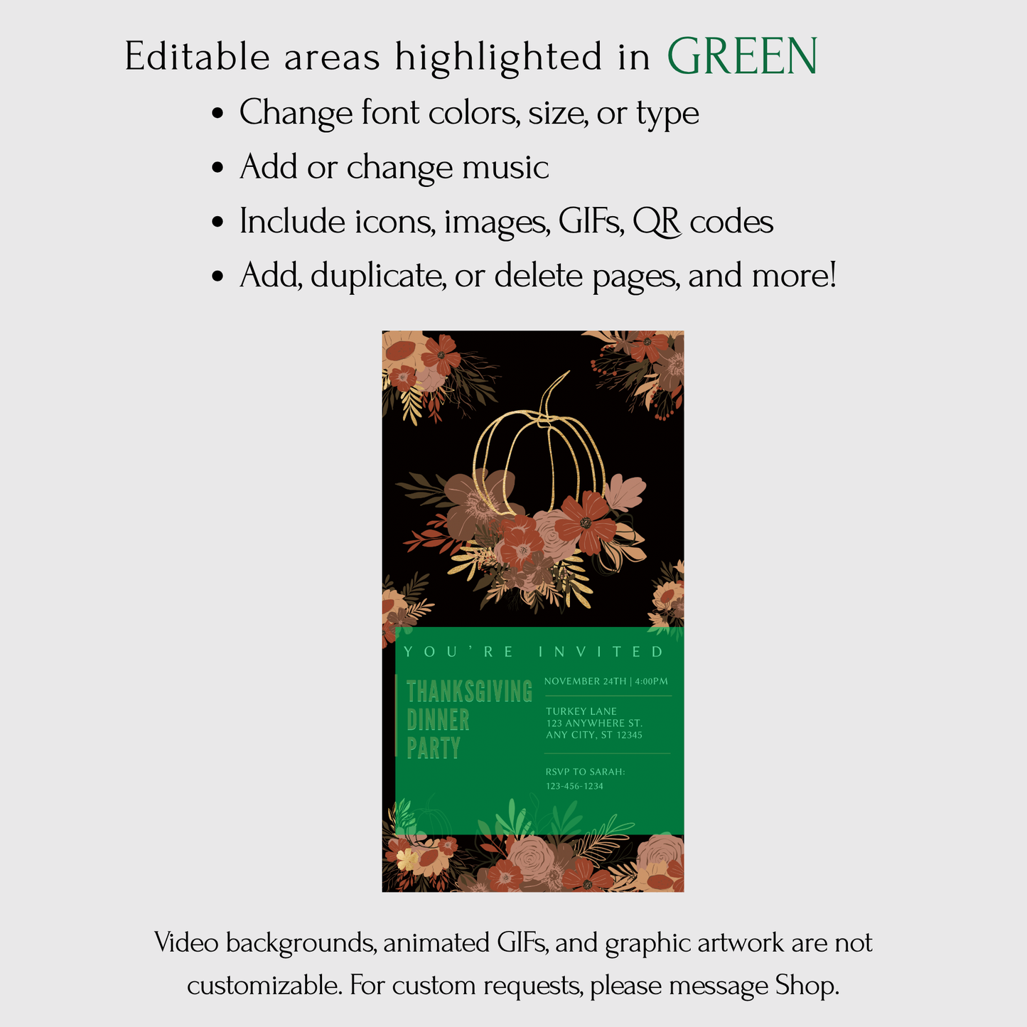 Editable Thanksgiving Video Invitation – Boho Animated Friendsgiving Digital Evite