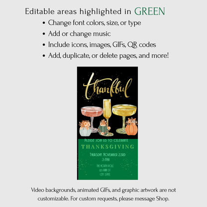 Editable Thanksgiving Video Invitation – Be Thankful Friendsgiving Dinner Digital Evite with Music