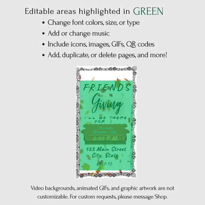 Editable Friends Thanksgiving Video Invitation – Friendsgiving Digital Evite