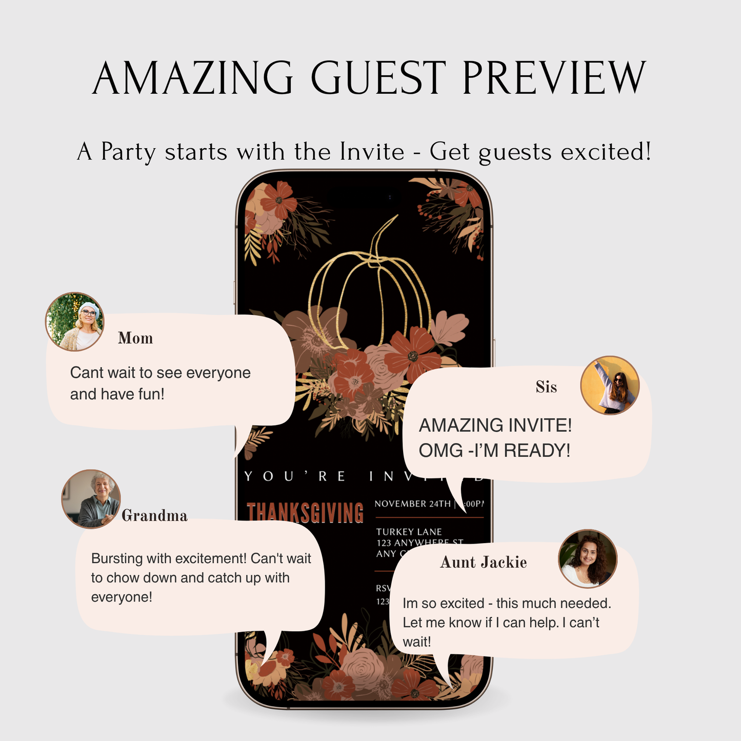 Editable Thanksgiving Video Invitation – Boho Animated Friendsgiving Digital Evite