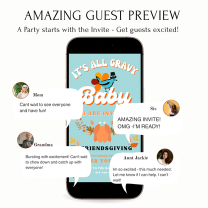 Editable Thanksgiving Video Invitation – Friendsgiving Digital Evite - It’s all Gravy Baby