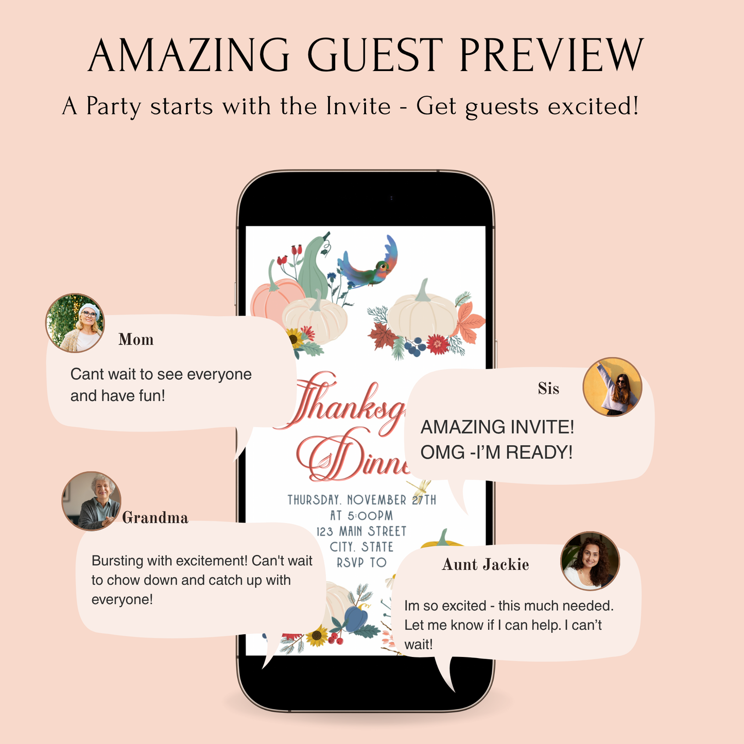 Editable Thanksgiving Video Invitation – Retro Animated Friendsgiving Digital Evite