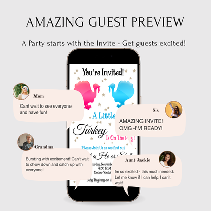 Gender Reveal Thanksgiving Video Invitation - What will the little Turkey be evite