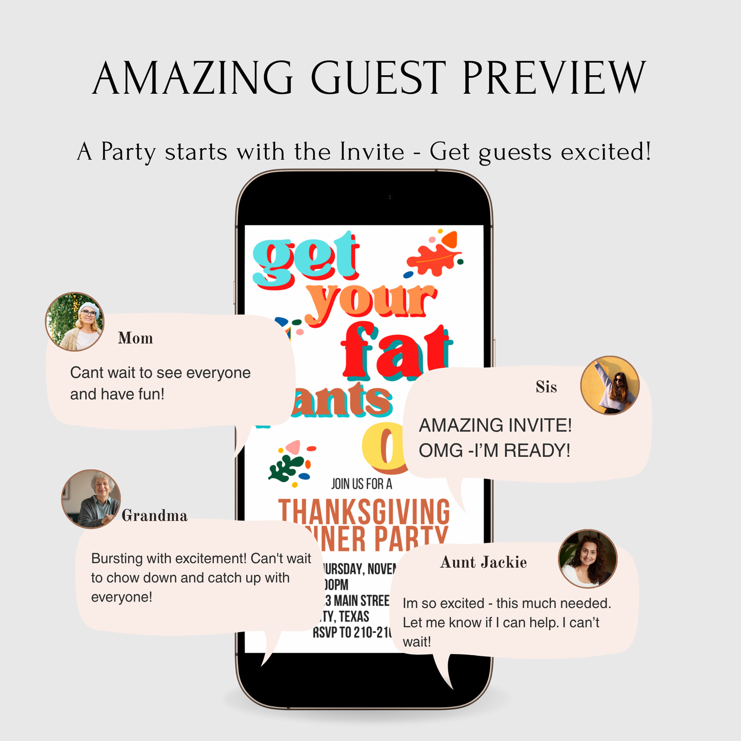 Editable Thanksgiving Video Invitation – Friendsgiving Digital Evite Funny