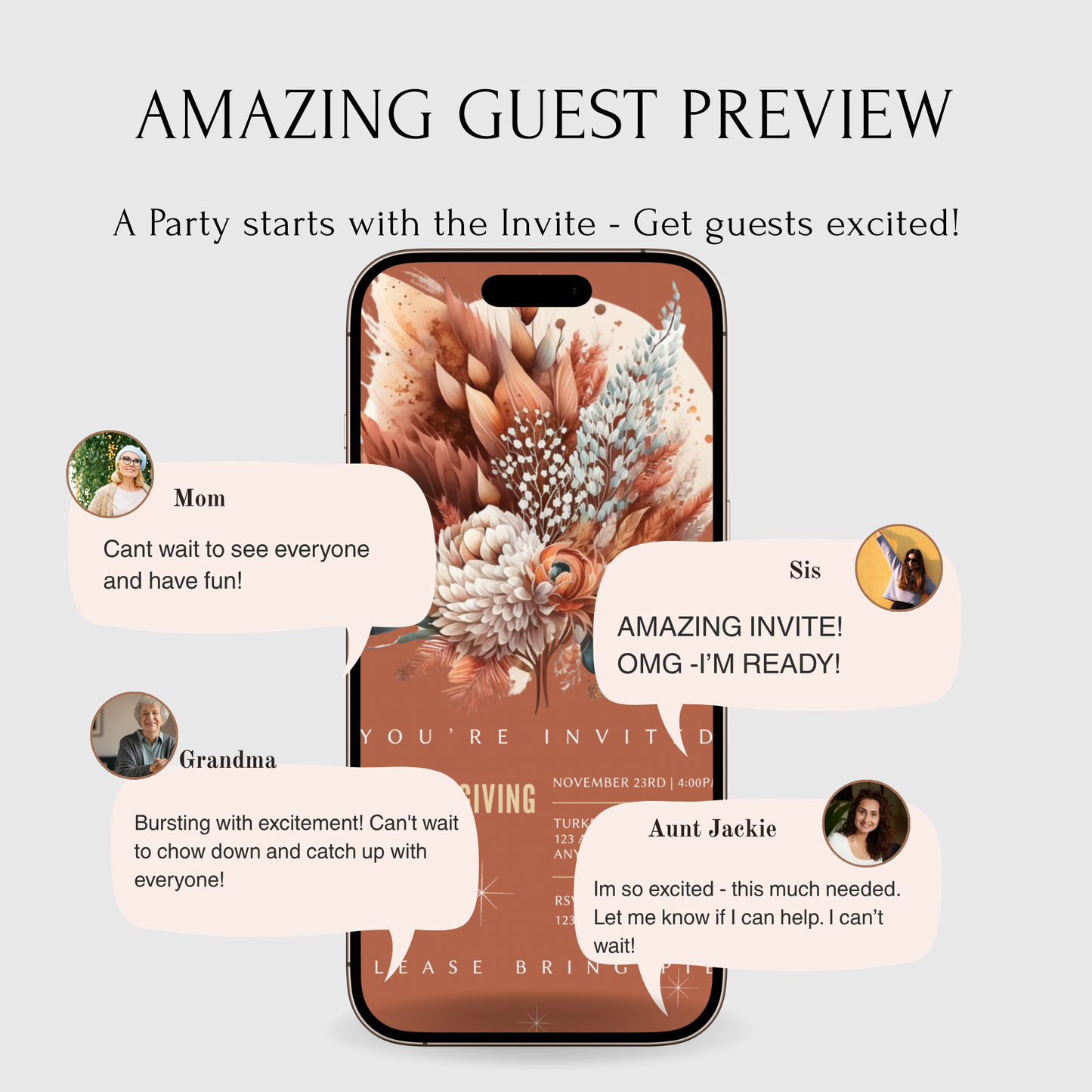 Editable Thanksgiving Video Invitation – Elegant Friendsgiving Dinner Digital Evite with Music