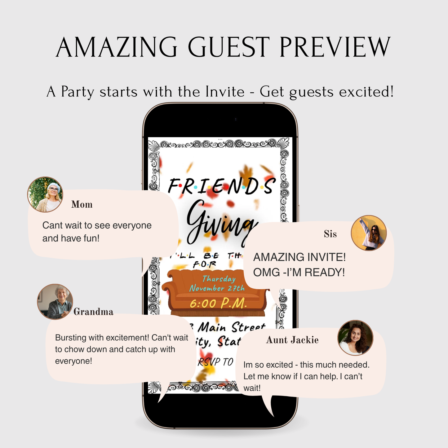 Editable Friends Thanksgiving Video Invitation – Friendsgiving Digital Evite