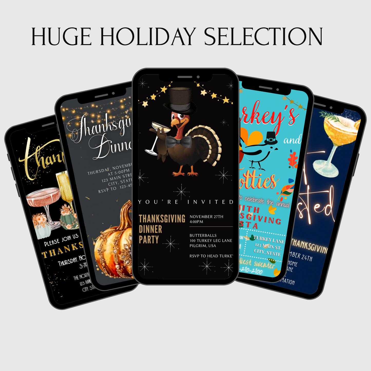 Editable Thanksgiving Video Invitation – Singing Turkey Friendsgiving Dinner Digital Evite with Music