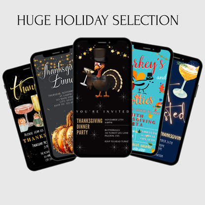 Editable Thanksgiving Video Invitation – Singing Turkey Friendsgiving Dinner Digital Evite with Music