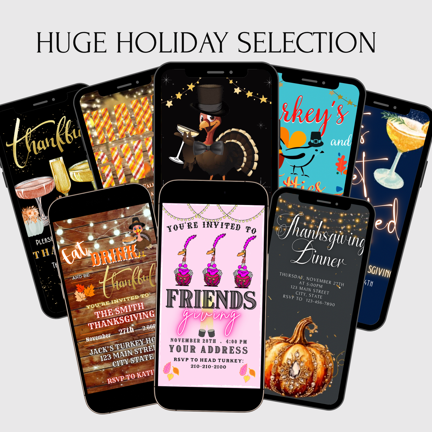 Editable Thanksgiving Video Invitation – Rustic Turkey Friendsgiving Dinner Digital Evite