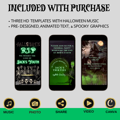 RIP Halloween Video Invitation, Death to my 20s,30s,40s Animated Invite, Editable Halloween Party Mobile Evite