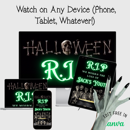 RIP Halloween Video Invitation, Death to my 20s,30s,40s Animated Invite, Editable Halloween Party Mobile Evite