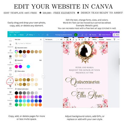Pink Quinceanera Video Invite | Gold Sweet 15 16 Princess Invite | Editable Canva Evite Template