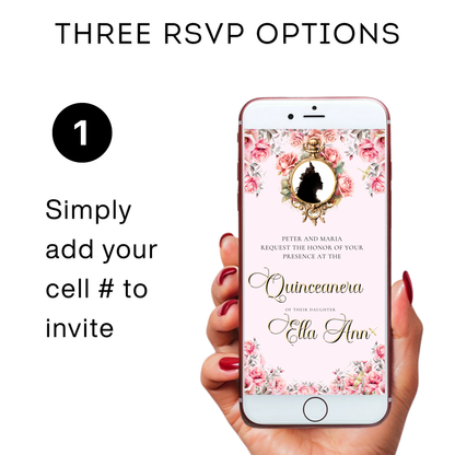 Pink Quinceanera Video Invite | Gold Sweet 15 16 Princess Invite | Editable Canva Evite Template