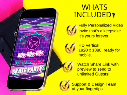 Custom 80s-90s-00s Throwback Skate Party Video Invitation
